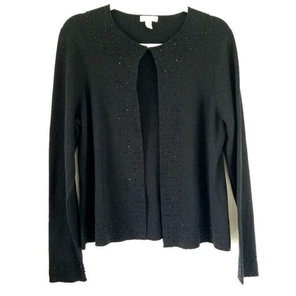 Charter Club Size L Silk Blend Preppy Witchy Cardigan Beading Church Office